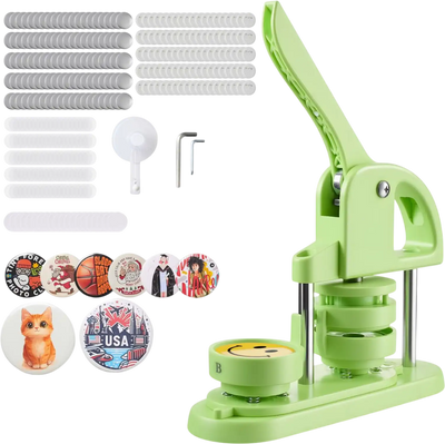 VEVOR Button Maker Machine, 2.28 in, Plastic Pin Maker with 100pcs Button Parts, Circle Cutter and Hex Wrenches, Reinforced Ergonomic Handle, for DIY Badges, Personalized Pins and Key Chains, Green