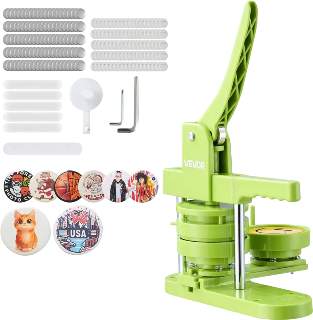 VEVOR Button Maker Machine, 2.95 in, Plastic Pin Maker with 100pcs Button Parts, Mr. Panda Magic Book, Circle Cutter and Hex Wrenches, Reinforced Ergonomic Handle, for DIY Badges, Personalized Pins
