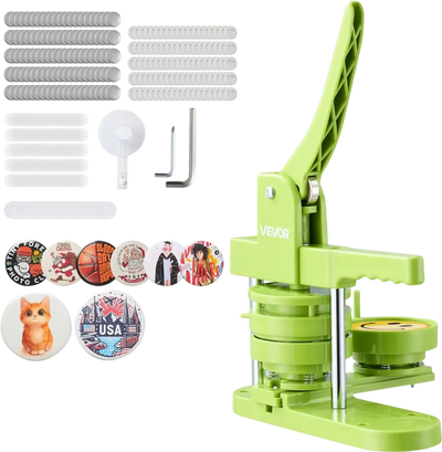 VEVOR Button Maker Machine, 2.95 in, Plastic Pin Maker with 100pcs Button Parts, Mr. Panda Magic Book, Circle Cutter and Hex Wrenches, Reinforced Ergonomic Handle, for DIY Badges, Personalized Pins