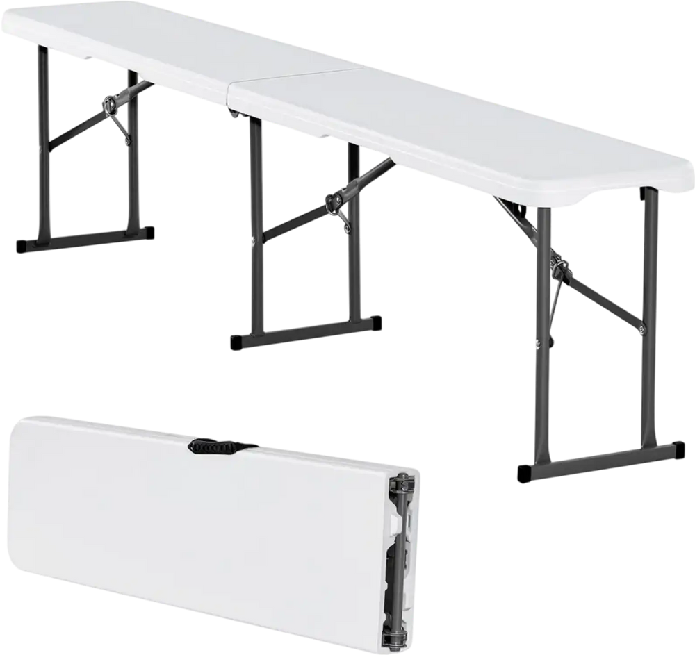 VEVOR Plastic Folding Bench, 6 ft Portable Bench for Indoor/Outdoor Picnic Party Patio Camping Dining, Foldable Smooth HDPE Seat for Garden Soccer Multipurpose Entertaining Activities, 1 Pack, White