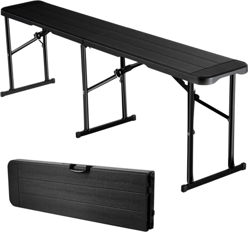 VEVOR Plastic Folding Bench, 6 ft Portable Bench for Indoor/Outdoor Picnic Party Patio Camping Dining, Foldable Smooth HDPE Seat for Garden Soccer Multipurpose Entertaining Activities, 1 Pack, Black