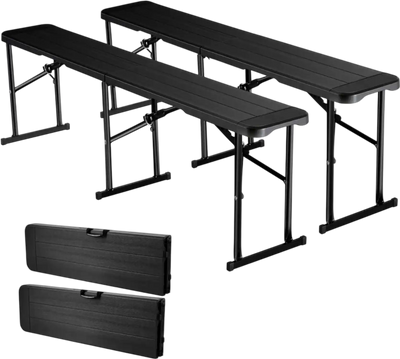 Vevor Folding Bench Portable Outdoor 6' Plastic 2-Pack Black New