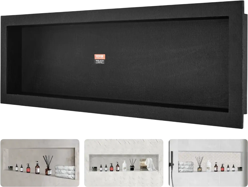VEVOR Shower Niche Ready for Tile 16" x 50", Single Shelf Organizer, Square Corners Wall-inserted Niche Recessed, Sealed Protection Modern Soap Storage Niche for Shower Bathroom, Black