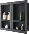 VEVOR Shower Niche, 16 x 24 inch + 16 x 24 inch Recessed Wall Niche with Movable Shelf, 4 inch Thick Modern Soap&Shampoo Storage Organizer,Square Corners,Sealed Waterproof,Black for Bathroom Shower