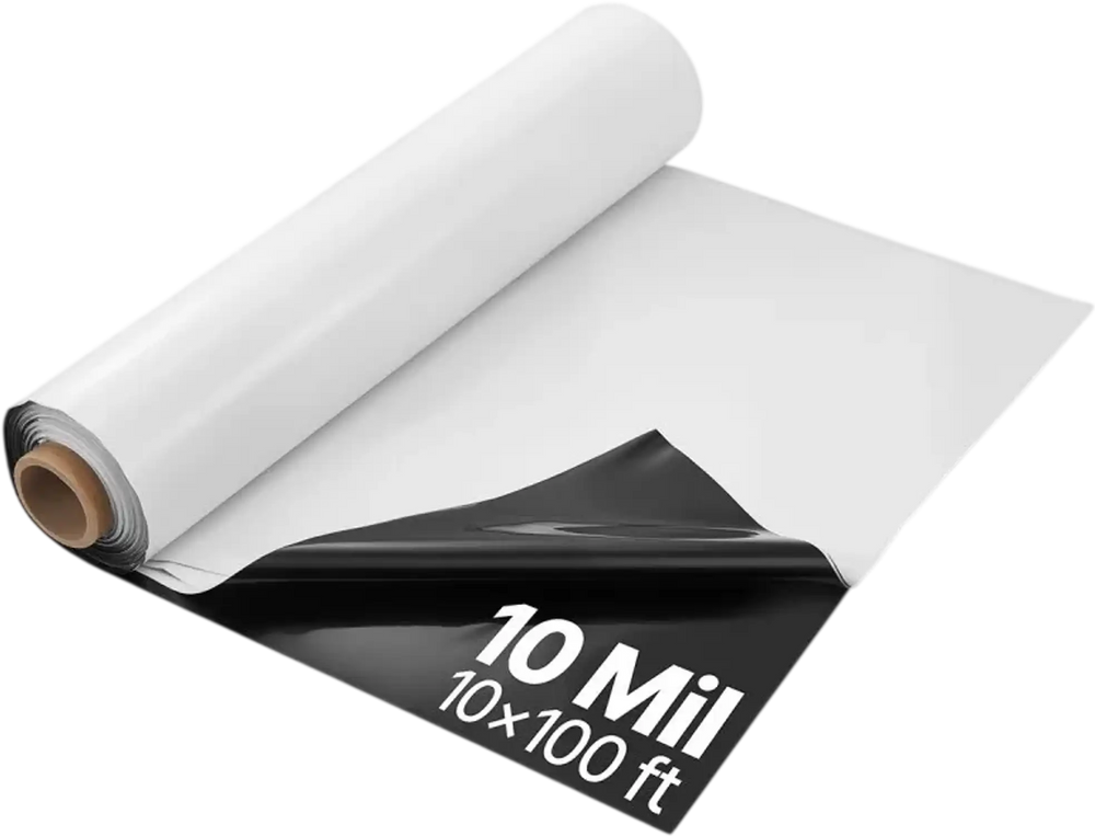 VEVOR 10 Mil Plastic Sheeting Heavy Duty 10' x 100', Thick Plastic Sheeting Roll, Plastic Drop Cloth Painters Tarp Covering for Crawl Space Vapor Barrier, Black and White Double-Sided, Multi-Purpose