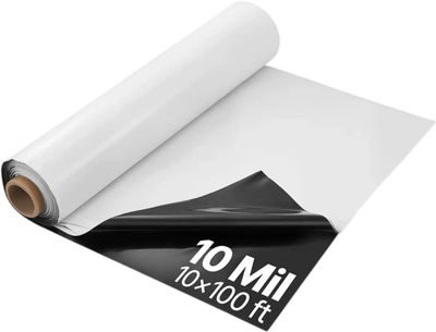 VEVOR 10 Mil Plastic Sheeting Heavy Duty 10' x 100', Thick Plastic Sheeting Roll, Plastic Drop Cloth Painters Tarp Covering for Crawl Space Vapor Barrier, Black and White Double-Sided, Multi-Purpose