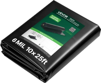 VEVOR 6 Mil Plastic Sheeting 10' x 25' Black Heavy Duty Polyethylene Roll, Thick Plastic Roll for Garden, Drop Cloth Painters Tarp, Polyethylene Covering for Crawl Space Vapor Barrier, Weed Control