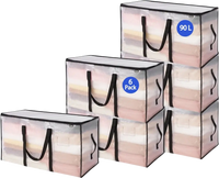 VEVOR 90L Large Storage Bags, 6 Pack Clothes Storage Bins, Foldable Closet Organizers Containers with Reinforced Handle, Plastic Storage Bags for Clothing, Blanket, Comforter, Bed Sheet, and Pillow