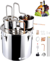 VEVOR Alcohol Still, 13.2 Gal / 50 L Stainless Steel Water Alcohol Distiller with Copper Coil for Fast Cooling, Dual Condenser Distiller Kit with Secondary Distillation, for Wine Whisky Brandy, Silver