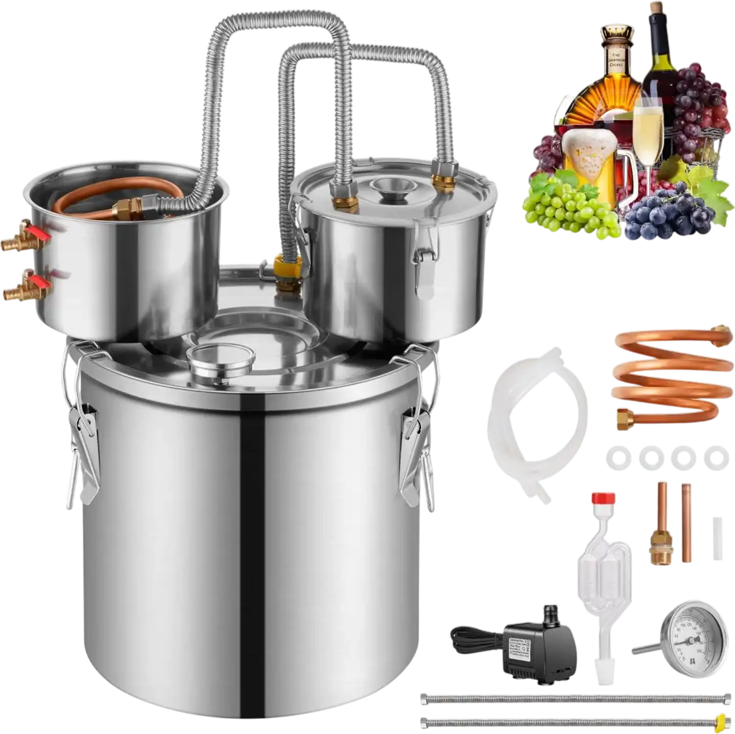 Vevor Alcohol Distiller 13.2 Gal Dual Condenser Stainless Steel Still Kit New