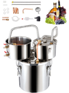 VEVOR Alcohol Still, 3 Gal / 11.4 L Stainless Steel Water Alcohol Distiller with Copper Coil for Fast Cooling, Dual Condenser Distiller Kit with Secondary Distillation, for Wine Whisky Brandy, Silver