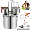 VEVOR Alcohol Still, 5 Gal / 19 L Stainless Steel Water Alcohol Distiller with Copper Coil for Fast Cooling, Dual Condenser Distiller Kit with Secondary Distillation, for Wine Whisky Brandy, Silver