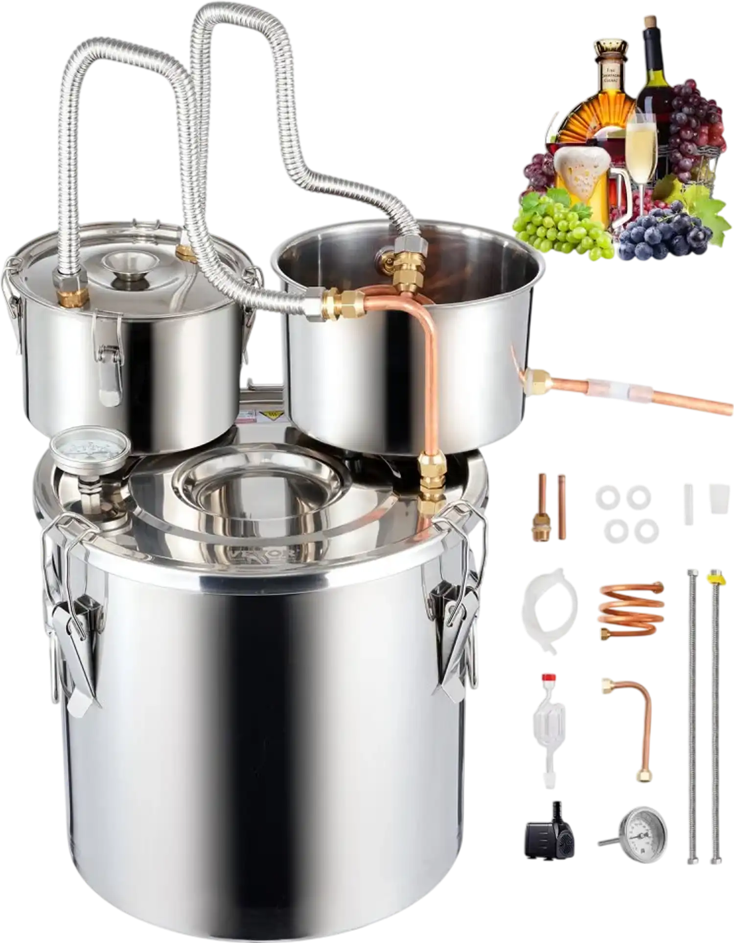 Large Distiller Vevor Alcohol Still 5 Gal Stainless Steel Water Distiller Kit with Thu ...