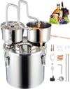 VEVOR Alcohol Still, 5 Gal / 19 L Stainless Steel Water Alcohol Distiller with Copper Coil for Fast Cooling, Dual Condenser Distiller Kit with Secondary Distillation, for Wine Whisky Brandy, Silver