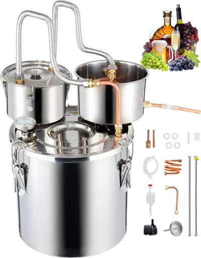 Vevor Alcohol Still 5 Gal Stainless Steel Water Distiller Kit with Thumper Keg and Water Pump New