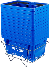 VEVOR Shopping Basket, 16.9 x 11.8 x 8.7 in/42.8 x 30 x 22 cm((L x W x H), Plastic Handle and Iron Stand, Set of 12 Store Baskets with Durable PE Material Used for Supermarket, Retail, Bookstore, Blue
