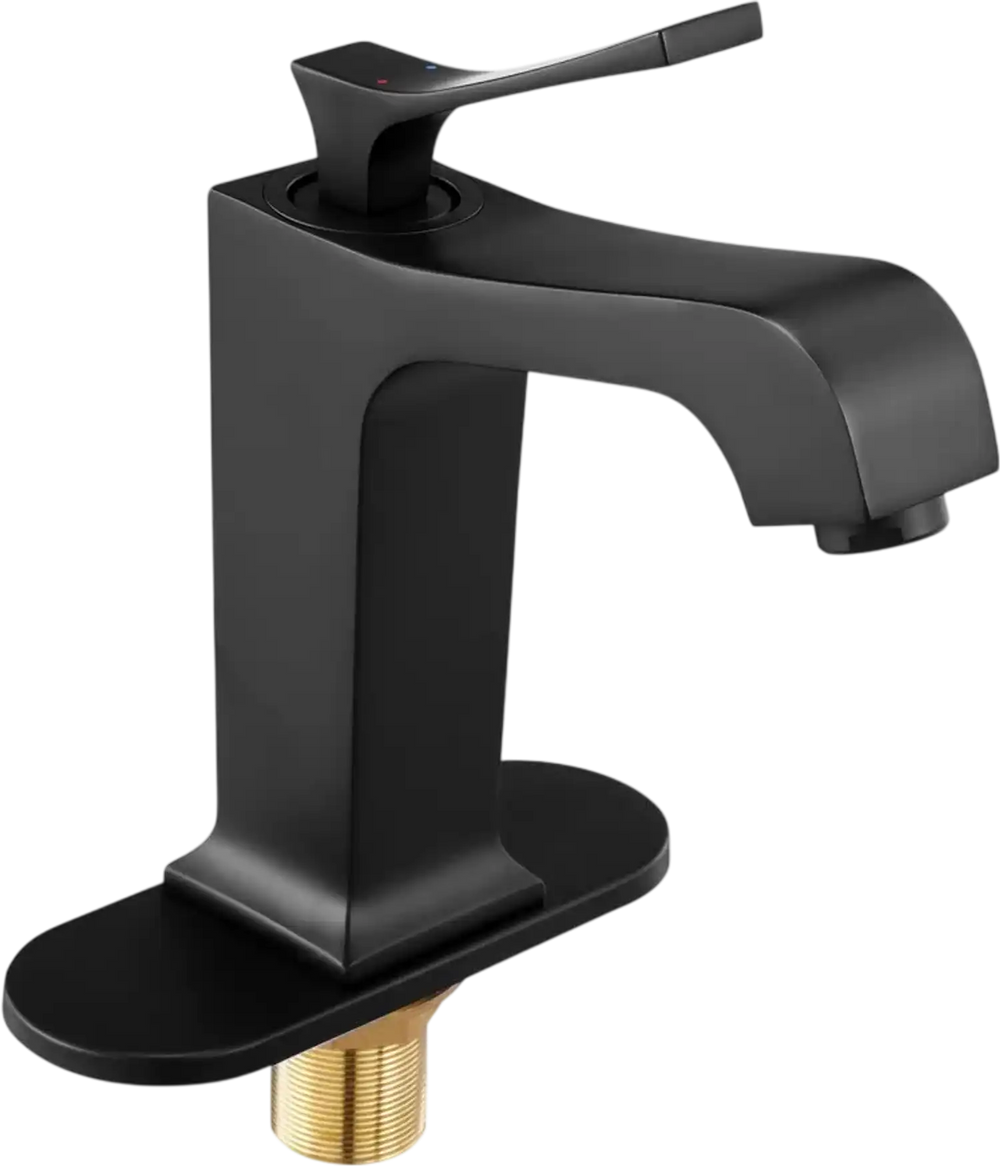 VEVOR Single Handle Sink Faucet, Matte Black Finish Faucet Kitchen Sink, Kitchen Water Faucets with Push-Button Drain, Suitable for Bathroom, RV, Bar Sink, Public Restroom, Waterfall-Style Spout