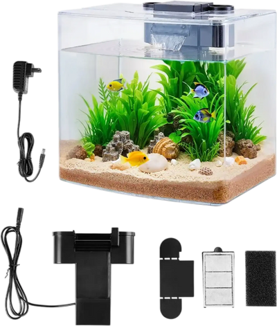 VEVOR Fish Tank Aquarium, 3.5 Gallon Arch Ultra-Clear GPPS Starter Smart Tank Adjustable 3 Color Lighting, Self Cleaning System Fishbowl for Freshwater & Saltwater Fish Home, Office, or Pet Use