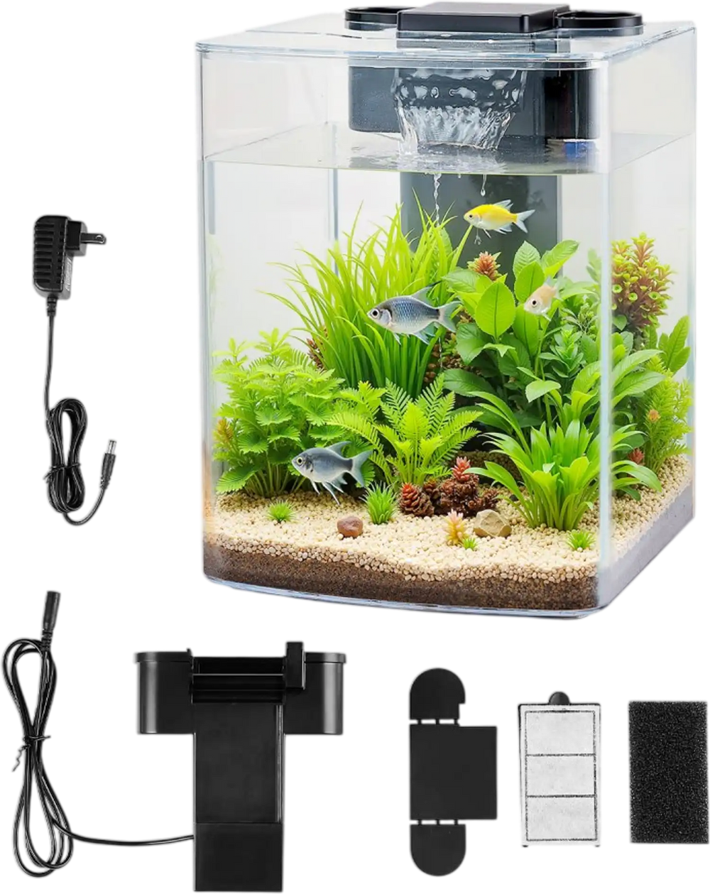 VEVOR Fish Tank Aquarium, 2 Gallon Arch Ultra-Clear GPPS Starter Smart Tank Adjustable 3 Color Lighting, Self Cleaning System Fishbowl for Freshwater & Saltwater Fish Home, Office, or Pet Use