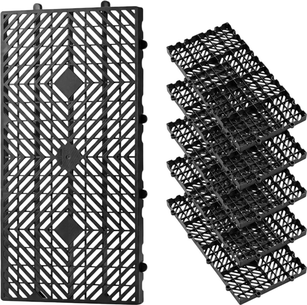 VEVOR Plastic Pallets, 6 Pcs Plastic Pallets for Basement Storage, Nestable Lightweight Waterproof Storage Pad with Breathable Grid for Indoor Outdoor Supermarket Warehouse, 23.6"x11.8"x1.2", Black