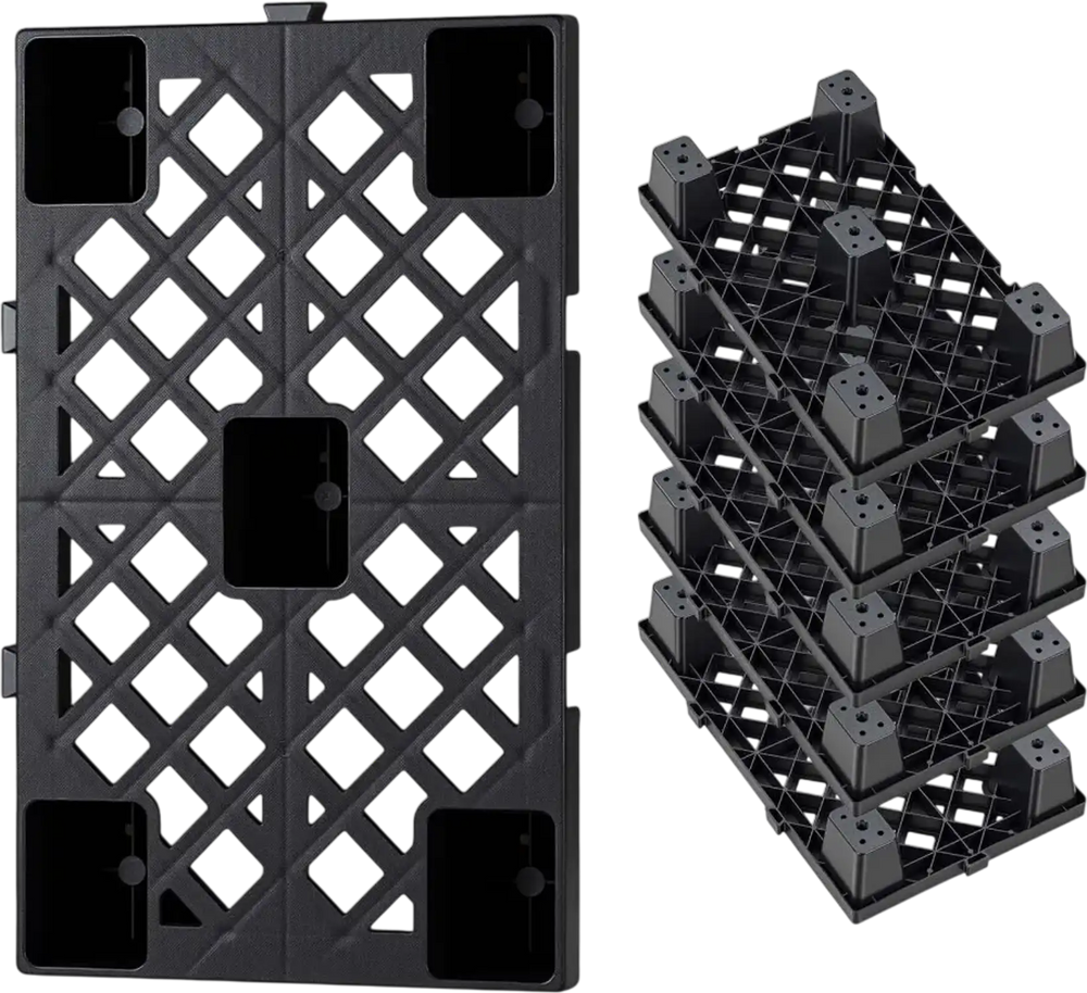VEVOR Plastic Pallets, 6 Pcs Plastic Pallets for Basement Storage, Nestable Lightweight Waterproof Storage Pad with Breathable Grid for Indoor Outdoor Supermarket Warehouse, 19.7" x 12" x 3.9", Black