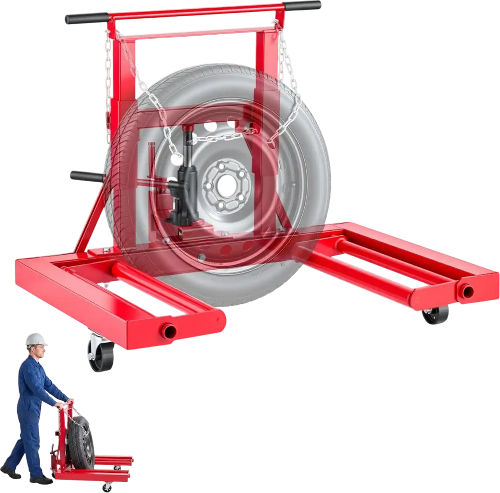 VEVOR Hydraulic Wheel Dolly, 1500LBS Heavy Duty Steel Dual-Wheel Tire Dolly, with Security Locking Chain, Fits 23.6 - 60 in Large Tires for Tractors, Construction Machinery & Agricultural Equipment