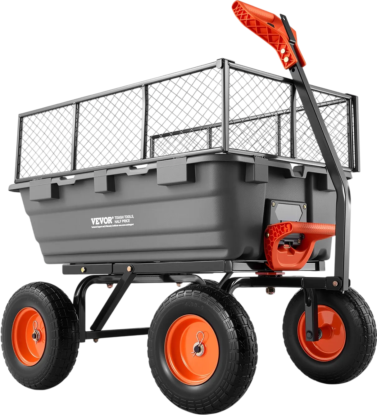 Vevor Garden Dump Cart 1200 lb. Capacity with Storage Fence Convertible Tow Handle New