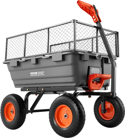 Vevor Garden Dump Cart 1200 lb. Capacity with Storage Fence Convertible Tow Handle New