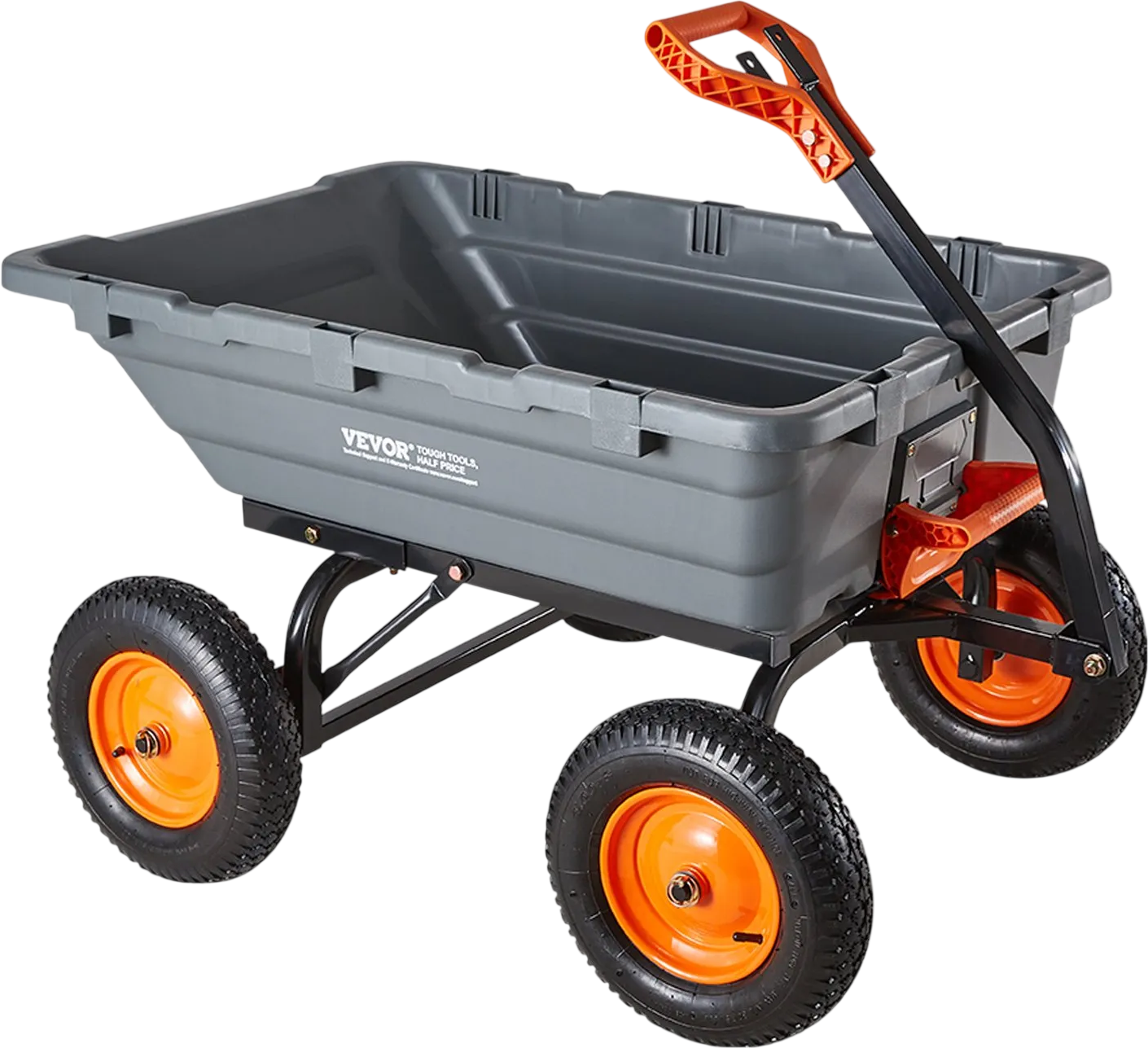 Vevor Garden Dump Cart 1500 lb. Capacity with 90° Quick-Dump and Convertible Tow Handle New