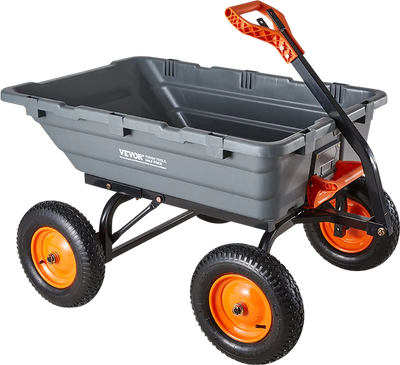 Vevor Garden Dump Cart 1500 lb. Capacity with 90° Quick-Dump and Convertible Tow Handle New