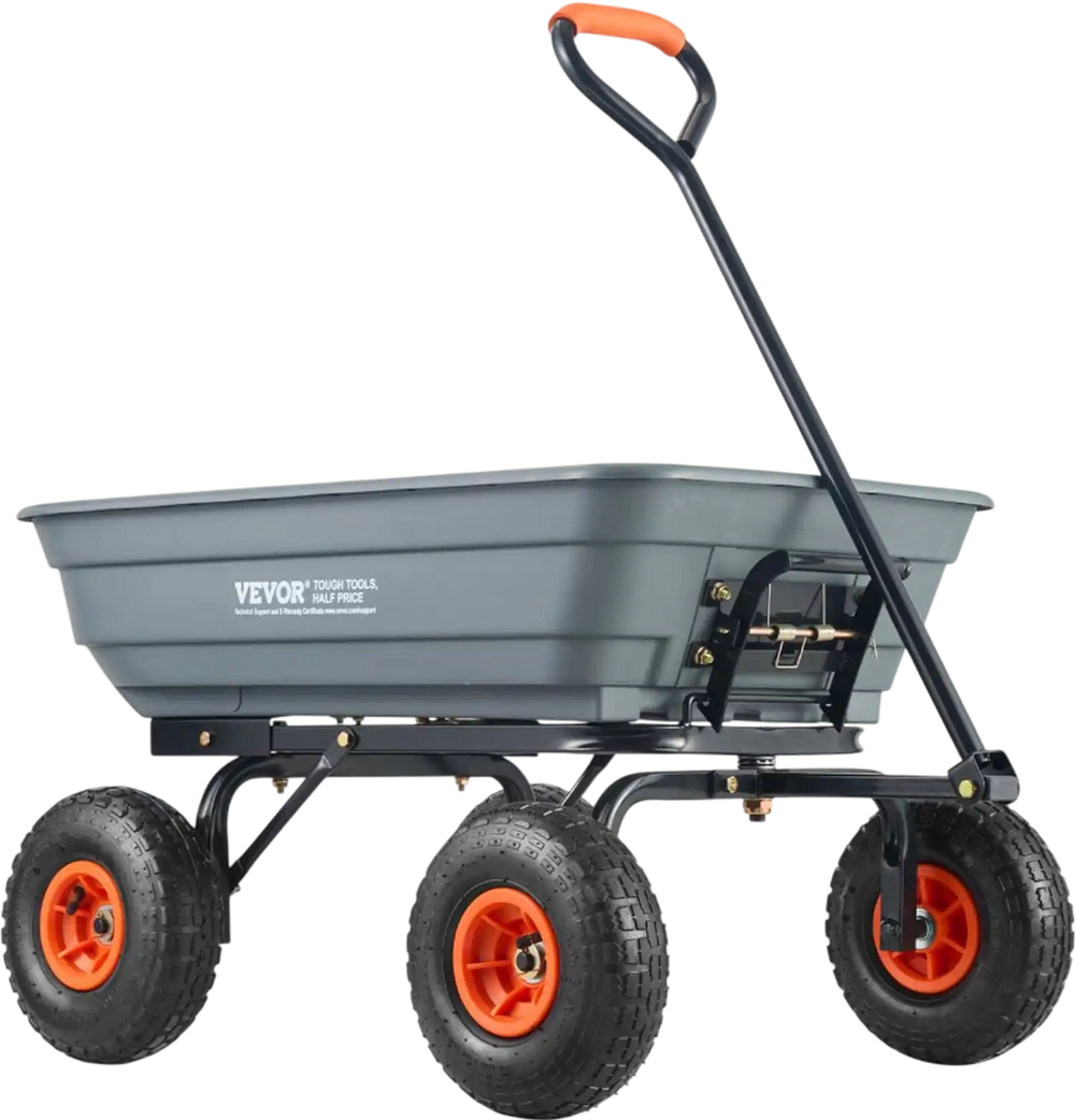 VEVOR Garden Cart, Durable Poly Dump Cart with Simple Assembly Steel Framework, Versatile Dump Cart with Dual-Function Handle, Handy Wheelbarrow with 600 lbs Load Capacity, 10 inch Wheels
