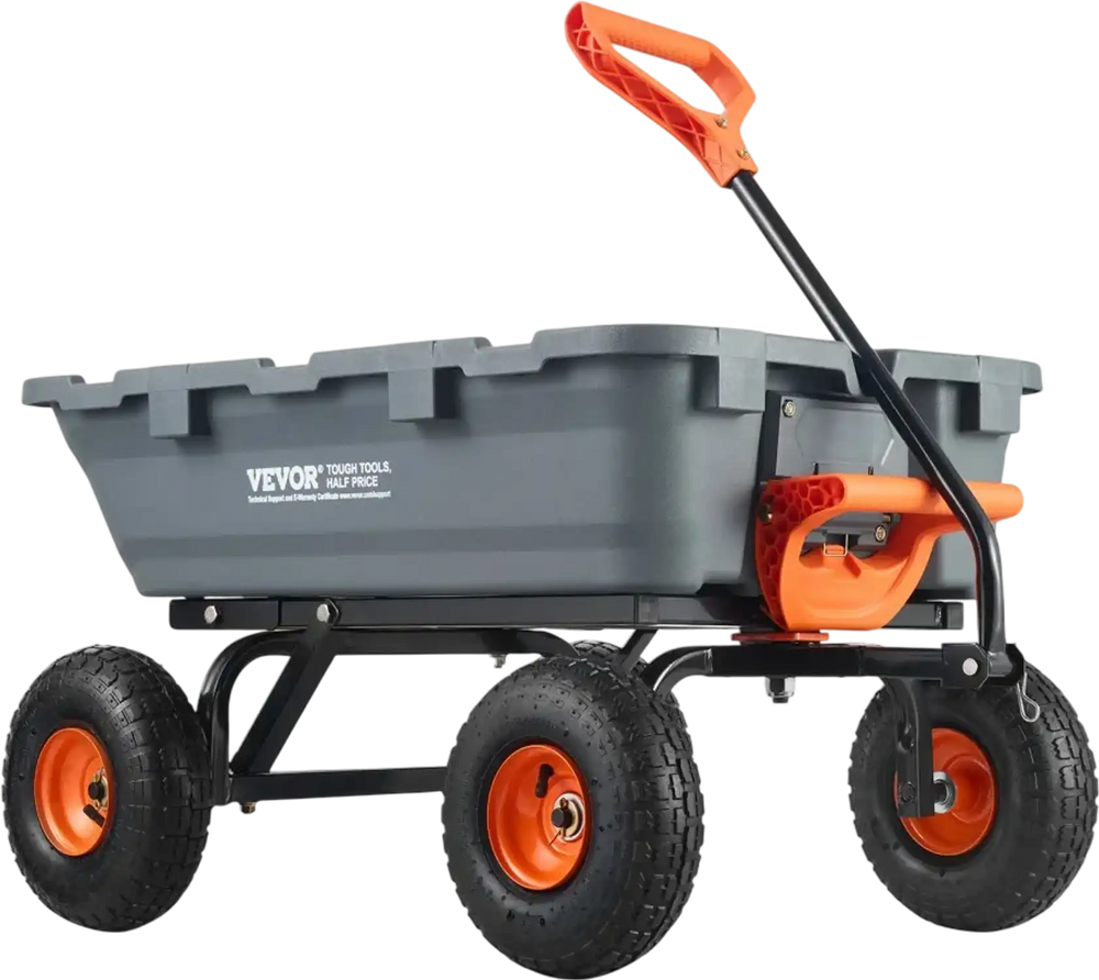 VEVOR Garden Cart, Durable Poly Dump Cart with Simple Assembly Steel Structure, Versatile Dump Wagon with Dual-Function Handle, Handy Wheelbarrow with 800 lbs Load Capacity, 10 inch Wheels