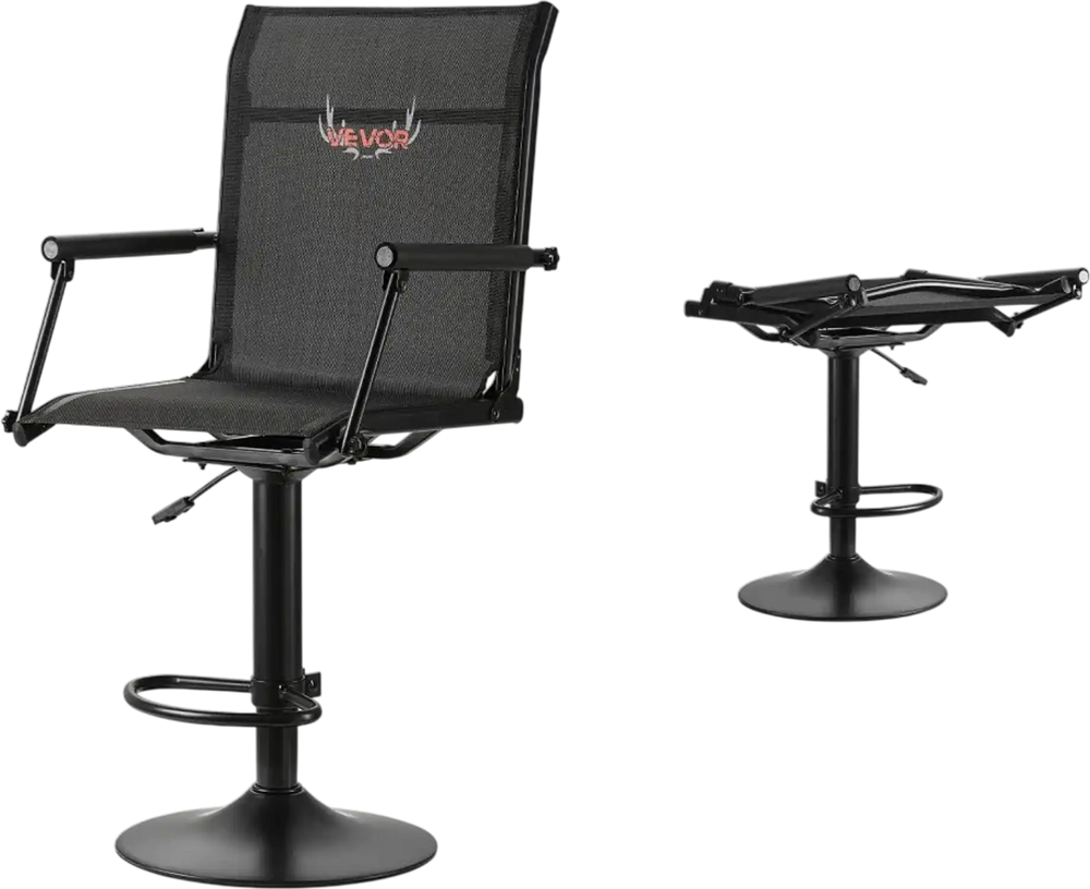 VEVOR Hunting Chair, 360° Silent Swivel, Lightweight Blind Chair, Heavy-Duty Steel Frame Ground Stool Seat, with Padded Armrests, Height Adjustable, 300 Lbs Capacity, for Outdoor Fishing, Camping