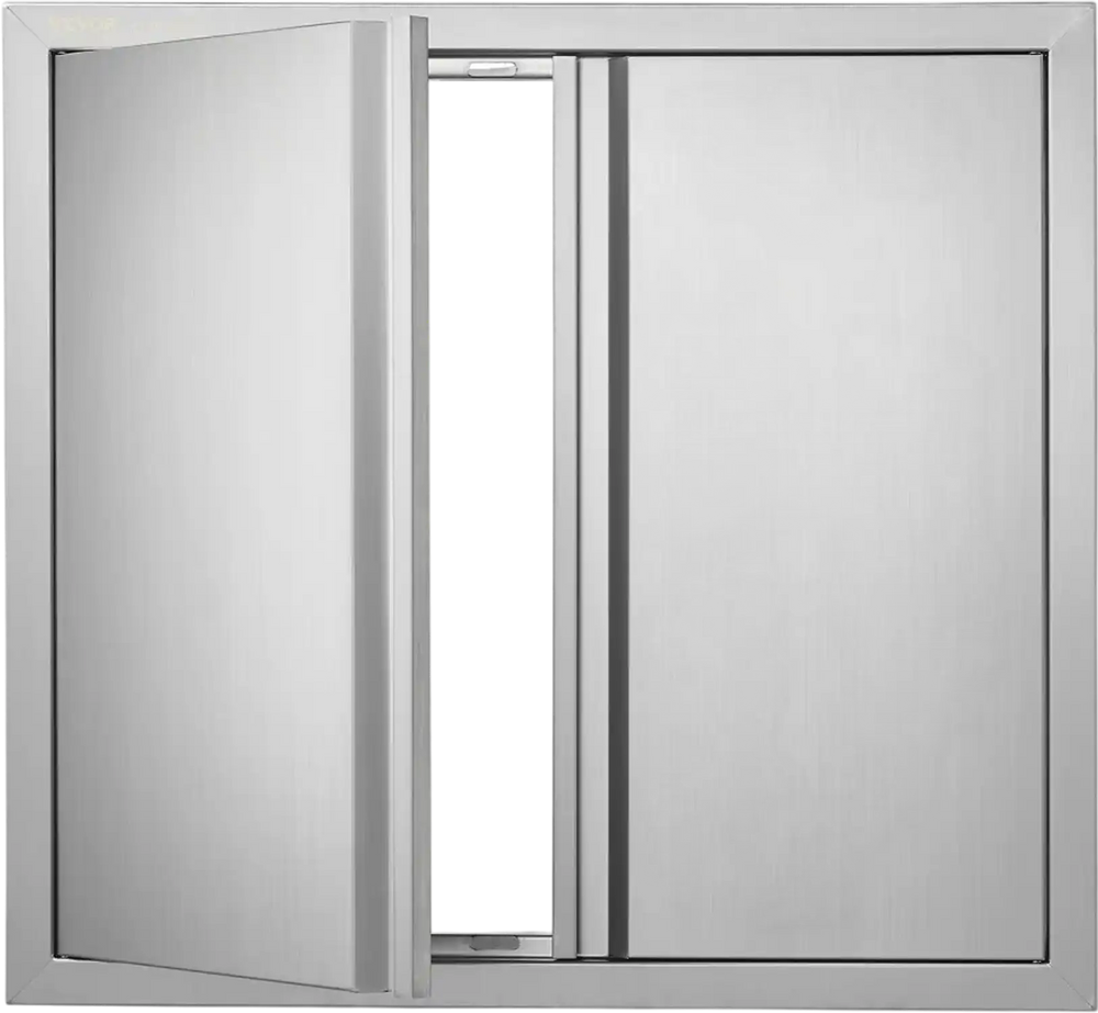 VEVOR BBQ Access Door, 26W x 24H Inch Double Outdoor Kitchen Door, Stainless Steel Flush Mount Door, Wall Vertical Door with Recessed Handles , for BBQ Island, Grilling Station, Outside Cabinet
