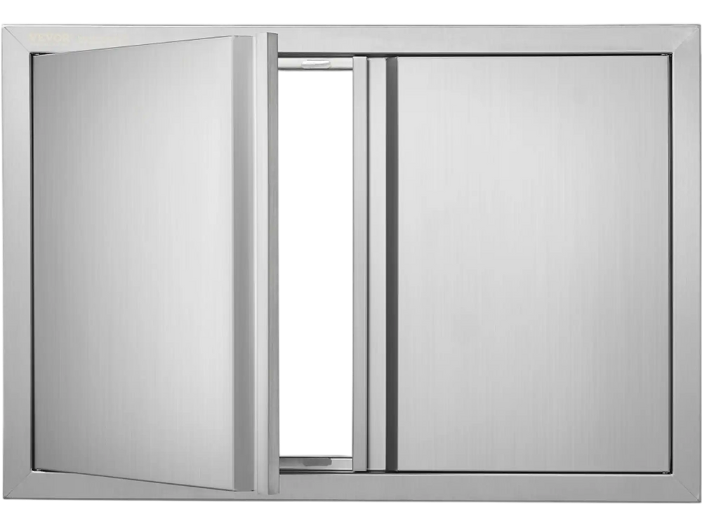 VEVOR BBQ Access Door, 28W x 19H Inch Double Outdoor Kitchen Door, Stainless Steel Flush Mount Door, Wall Vertical Door with Recessed Handles , for BBQ Island, Grilling Station, Outside Cabinet