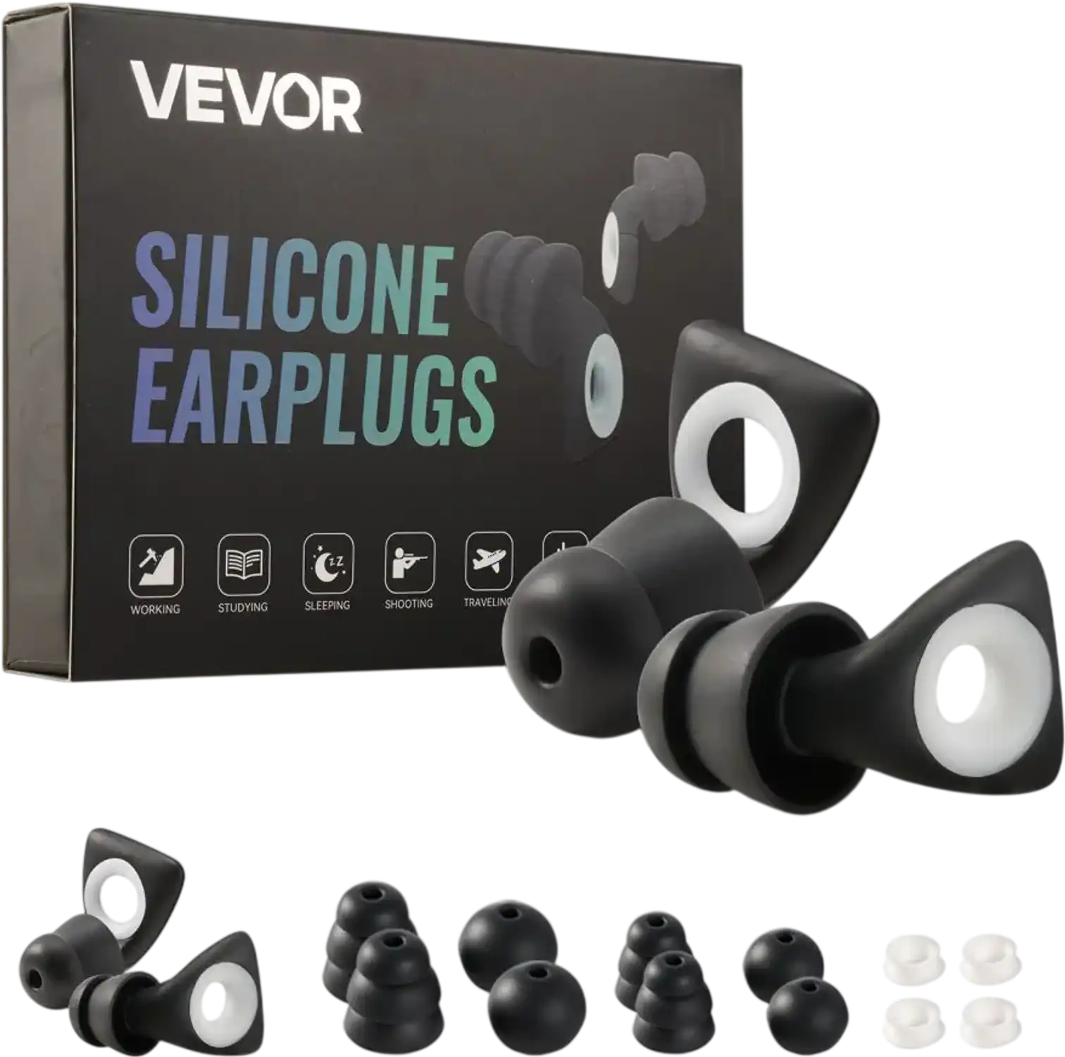 Vevor Earplugs Reusable Sleep Noise Cancelling 25 dB Silicone Soft New