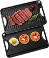 VEVOR Reversible Grill/Griddle, 14x8.5 inch Pre-Seasoned Cast Iron Griddle, Portable Rectangular Pan with Handle, Family Cookware for Indoor/Outdoor Stove Top Burner, Gas, Camping BBQ, Black