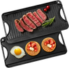 VEVOR Reversible Grill/Griddle, 20x10 inch Pre-Seasoned Cast Iron Griddle, Portable Rectangular Pan with Handle, Family Cookware for Indoor/Outdoor Stove Top Burner, Gas, Camping BBQ, Black