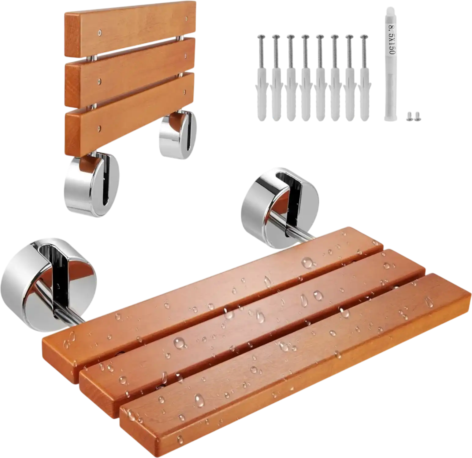 Vevor Shower Seat Folding Teak Wall-Mounted 20.1