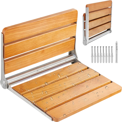 VEVOR Folding Oak Shower Seat, 16.1