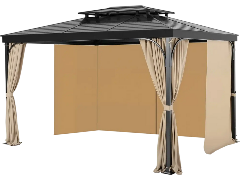 VEVOR Gazebo Curtains Outdoor, 12' x 10' x 7.3' Gazebos, 4-Panel Sidewall Gazebo Privacy Curtains with Zippers, Outdoor Curtain Replacement for Patio Canopy, Only Curtain, Khaki