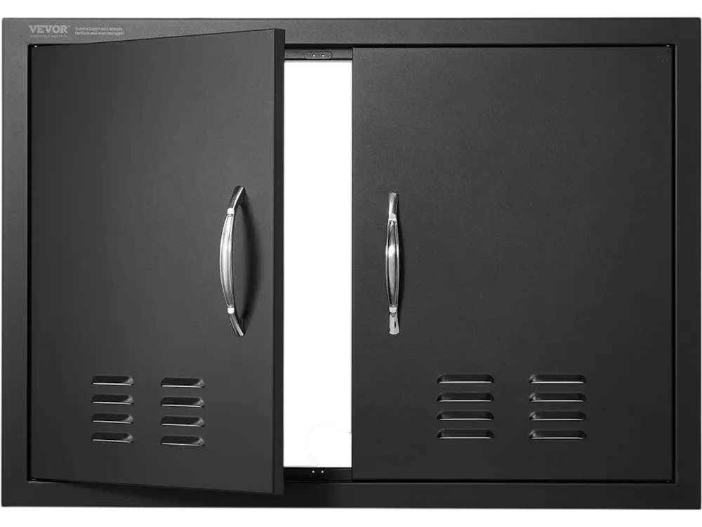 VEVOR BBQ Access Door, 30W x 21H Inch Double Outdoor Kitchen Door, Cold Plate Flush Mount Door, Wall Vertical Door with Handles and Ventss, for BBQ Island, Grilling Station, Outside Cabinet