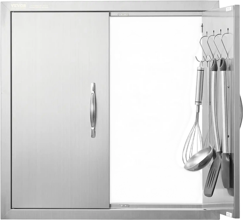 VEVOR BBQ Access Door, 24W x 24H Inch Double Outdoor Kitchen Door, Stainless Steel Flush Mount Door, Double Wall Vertical Door with Handles and Hooks, for BBQ Island, Grilling Station, Outside Cabinet