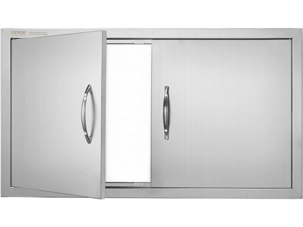 VEVOR BBQ Access Door, 34W x 19H Inch Double Outdoor Kitchen Door, Stainless Steel Flush Mount Door, Wall Vertical Door with Handles, for BBQ Island, Grilling Station, Outside Cabinet