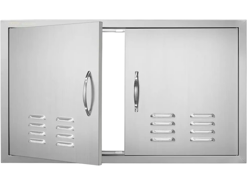 VEVOR BBQ Access Door, 36W x 21H Inch Double Outdoor Kitchen Door, Stainless Steel Flush Mount Door, Wall Vertical Door with Handles and Vents, for BBQ Island, Grilling Station, Outside Cabinet