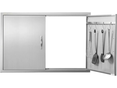 VEVOR BBQ Access Door, 39W x 26H Inch Double Outdoor Kitchen Door, Stainless Steel Flush Mount Door, Wall Vertical Door with Handles and Hooks, for BBQ Island, Grilling Station, Outside Cabinet