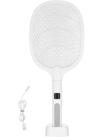 VEVOR Electric Fly Swatter, Zapper Racket with 3 Layers Mesh & Digital Screen Display, Dual Modes Fly Killer with 1500mAh Battery Rechargeable for Home, Bedroom, Kitchen and Patio, White