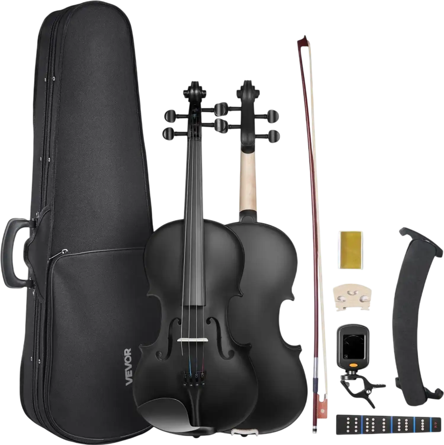 Vevor Violin 4/4 Solidwood Beginner Fiddle Set with Case Rosin Black New