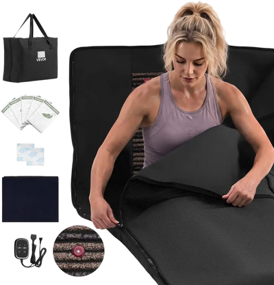 VEVOR Infrared Sauna Blanket with Mineral Stones, 73 x 35 in Sauna Bag, Zero EMF, Portable for Home Detox and Relaxation, Temperature Control & Timer, PU Leather Heating Wrap, Carry Bag, Black