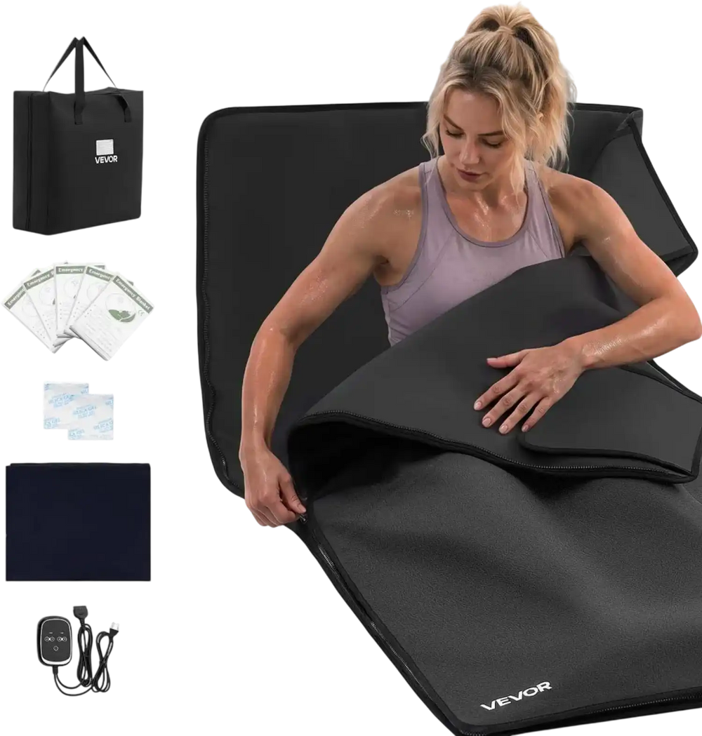 VEVOR Infrared Sauna Blanket 73 x 35 in, Portable PU Leather Sauna Bag, Even Heating for Home Detox & Relaxation, Temp Control & Timer, Full-Body Heating Wrap with Towel Liner, Carry Bag, Black